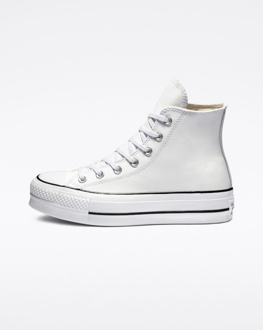 Zapatos Plataforma Converse Chuck Taylor All Star Lift Cuero Altas Mujer Blancas Negras Blancas | PE L57408